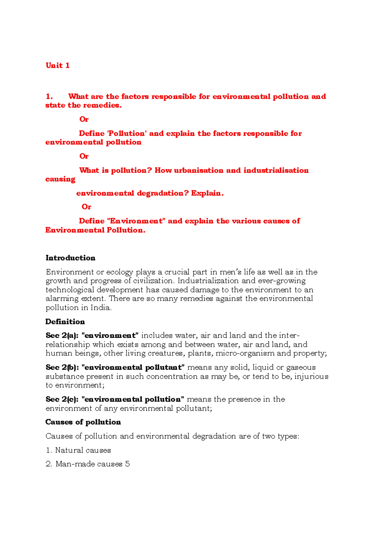 Environmental Law Notes (Course Code: ENV 101) - Factors & Remedies for ...