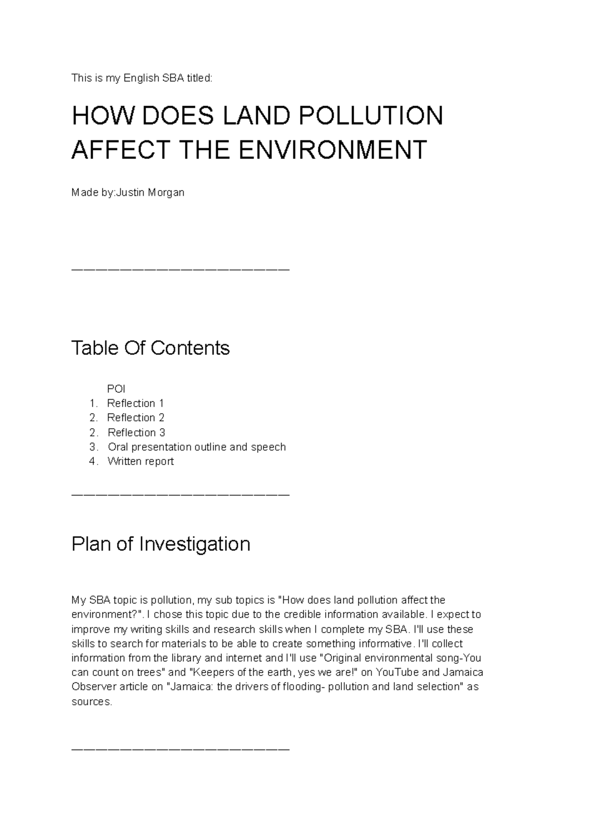 Final SBA - How Land Pollution Impacts the Environment - Studocu