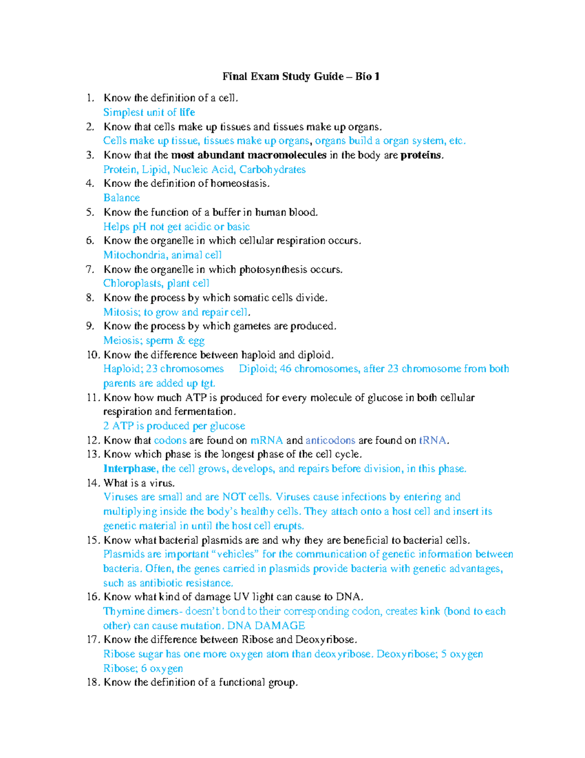 Bio 1 Final Exam Study Guide: Key Concepts and Definitions - Studocu