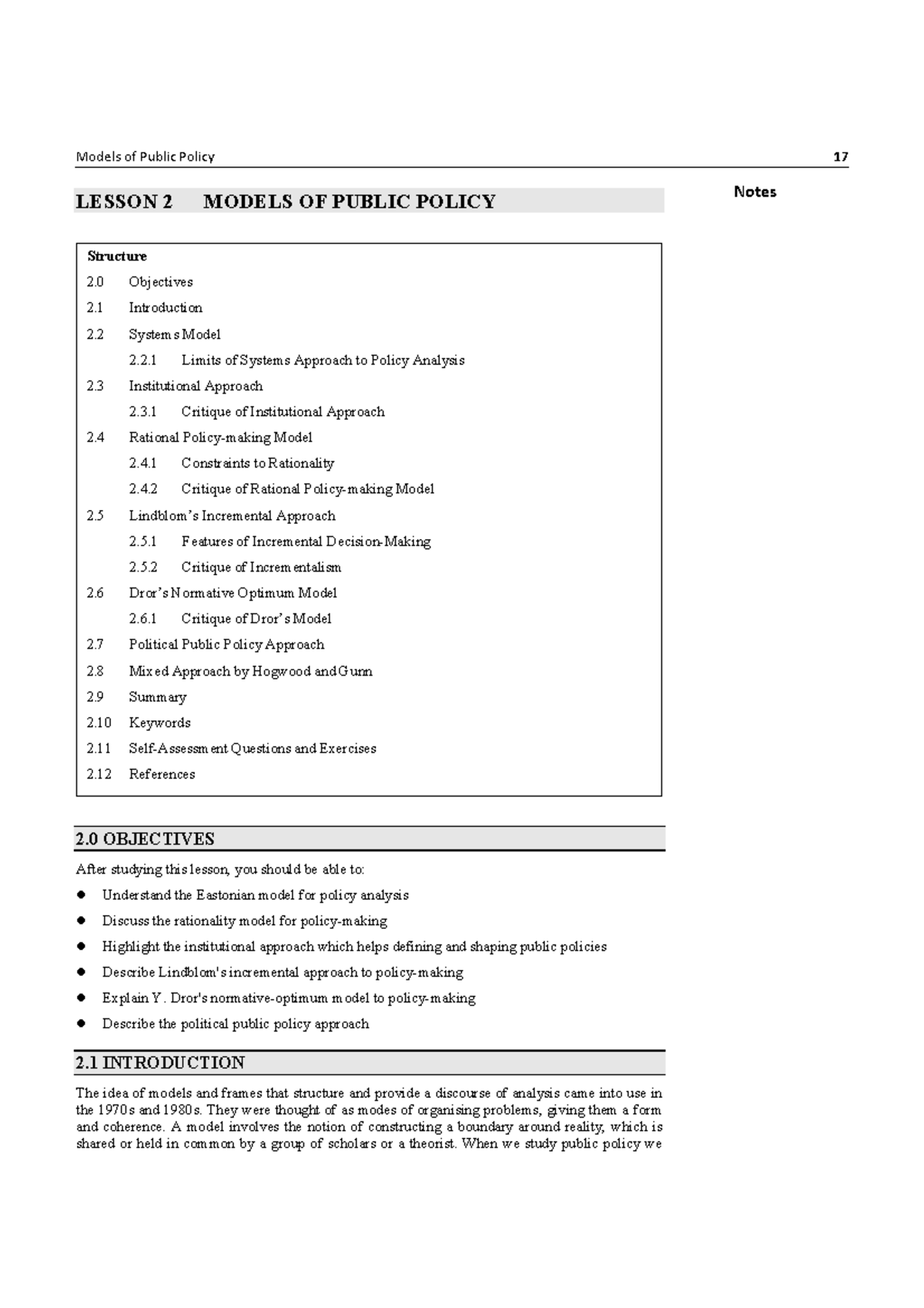 Models of Public Policy - 2 Limits of Systems Approach to Policy ...