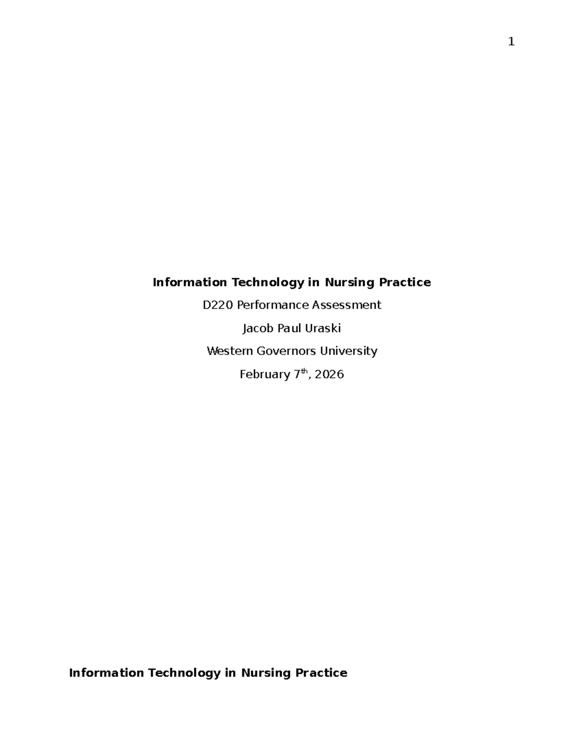 D220 Performance Assessment: IT in Nursing Practice Analysis - Studocu