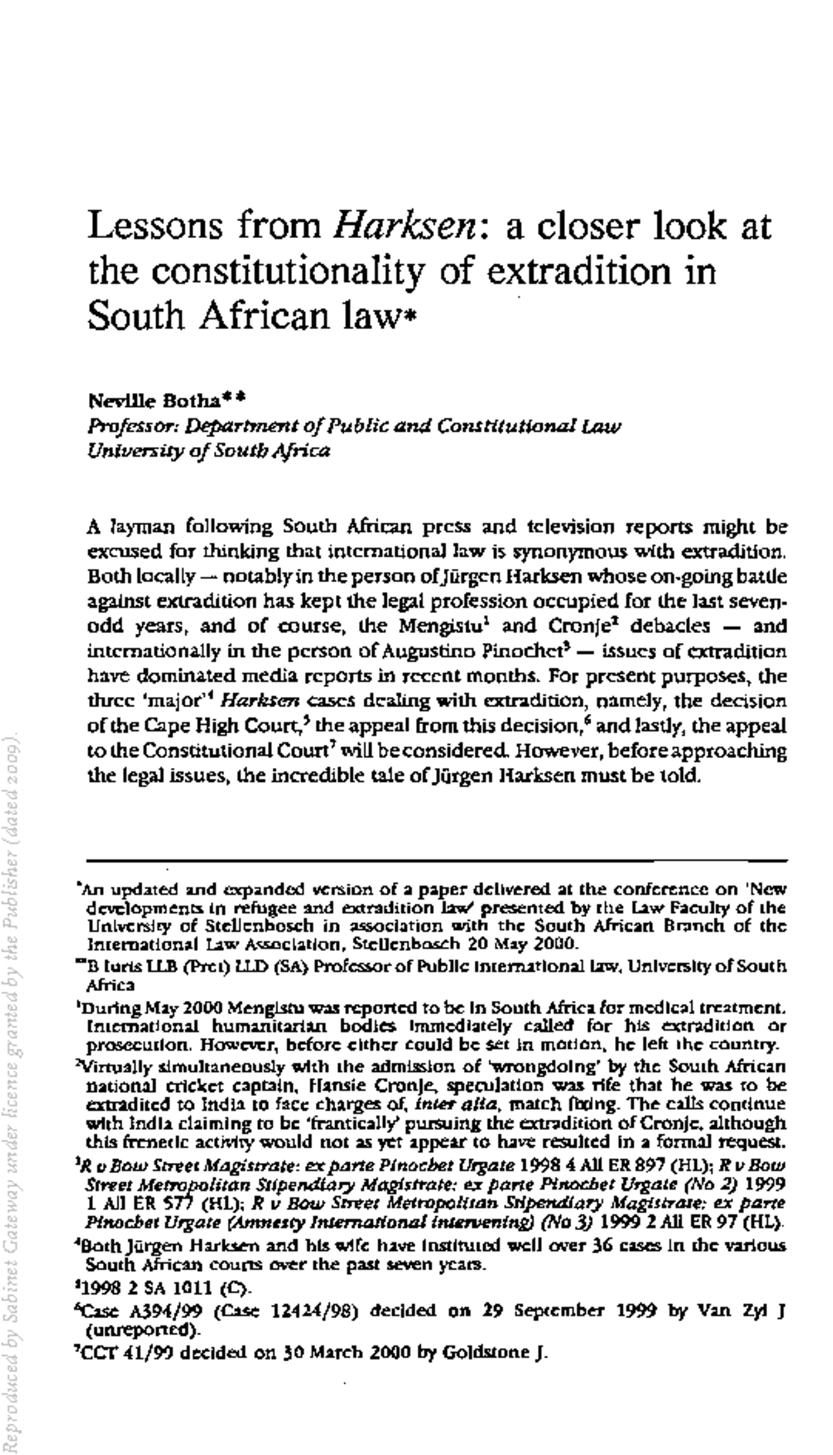 Lessons from Harksen: Extradition Constitutionality in South Africa ...