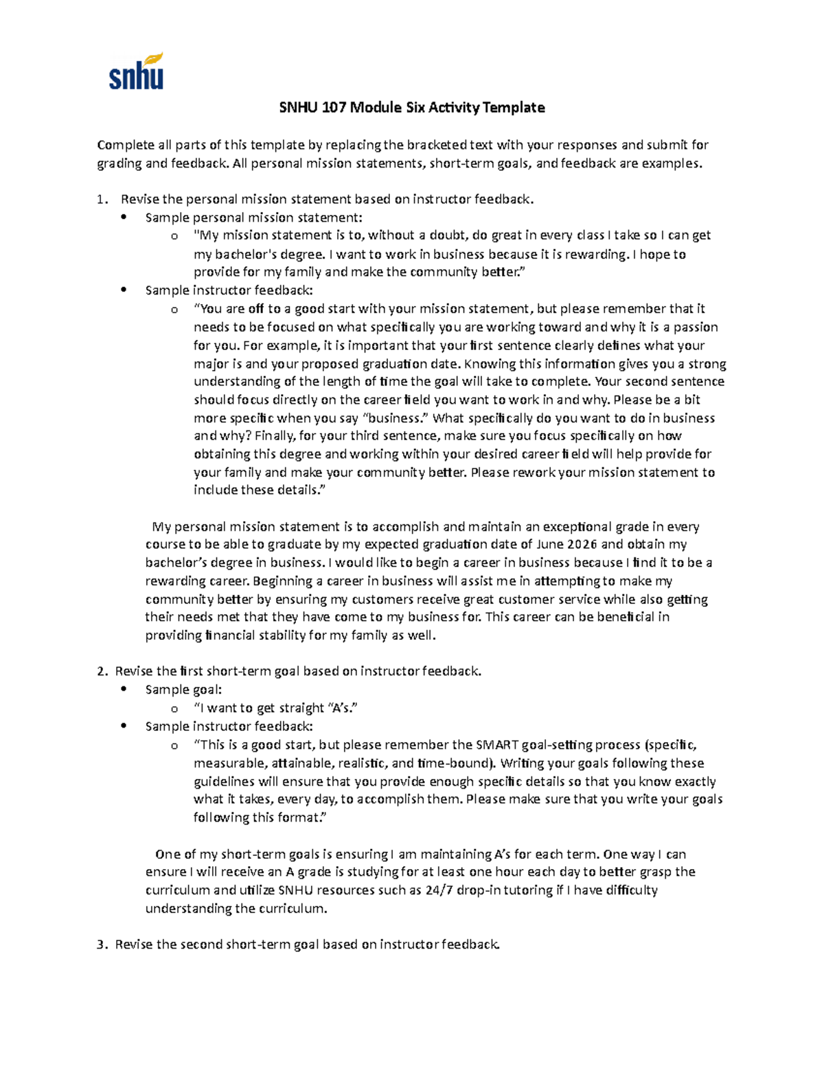 SNHU 107 Module Six Activity Template - SNHU 107 Module Six Activity ...