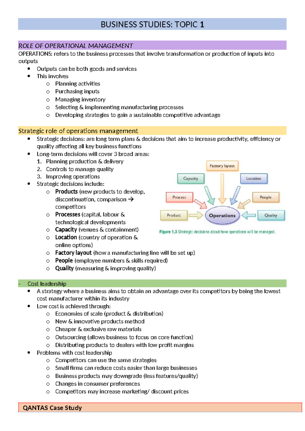 BUSINESS STUDIES: TOPIC 1 - ROLE OF OPERATIONAL MANAGEMENT - Studocu