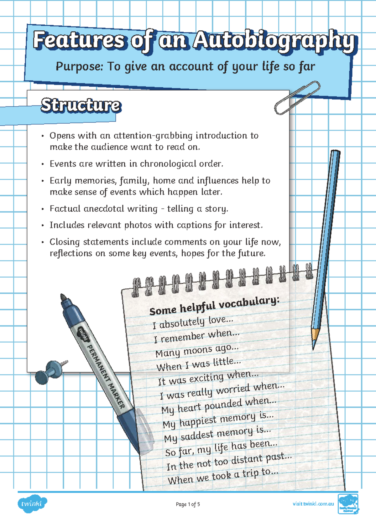 Writing an Autobiography: Key Features and Structure - Studocu