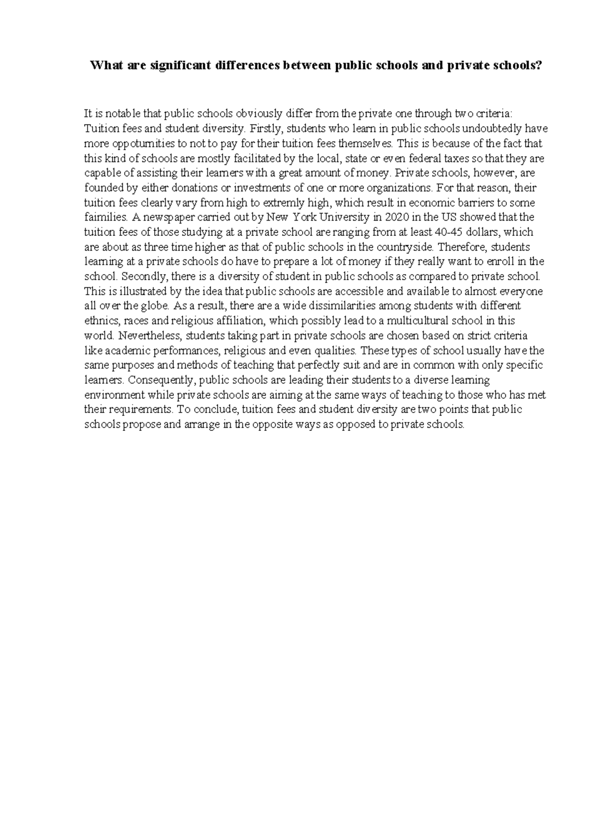 Significant differences between public schools and private schools ...