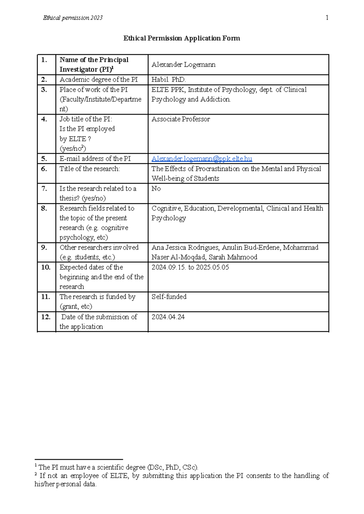 Final RM Practical Ethical Application - Ethical Permission Application ...