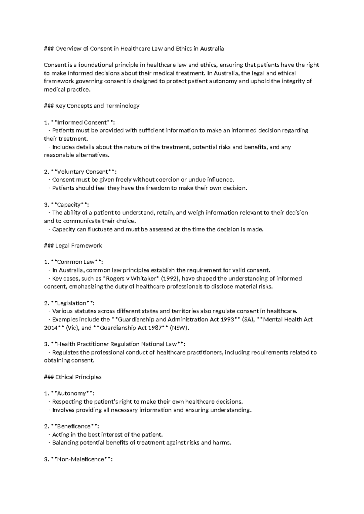 Overview of Consent in Healthcare Law and Ethics in Australia - In ...