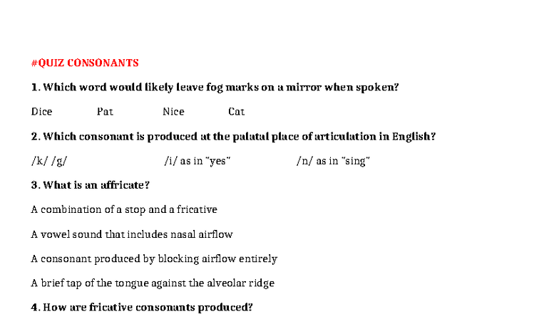 Phonetics & Phonology: Vowel & Consonant Overview (ENG 101) - Studocu