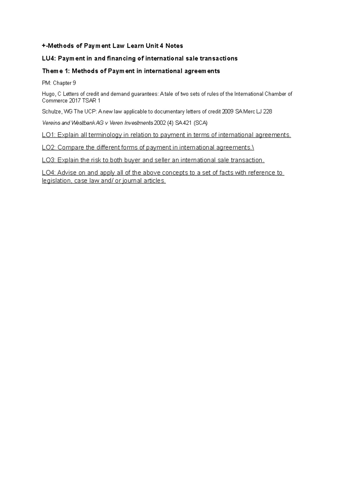 Methods of Payment Law Learn Unit 4: International Transactions Notes ...