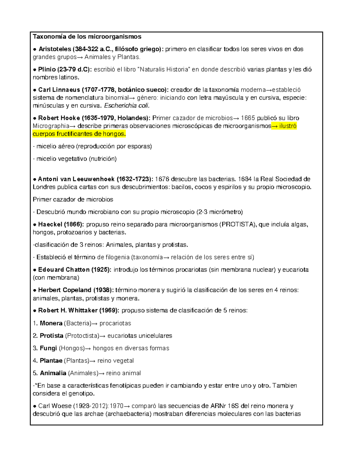 Taxonomía de los Microorganismos: Un Estudio Exhaustivo - Studocu