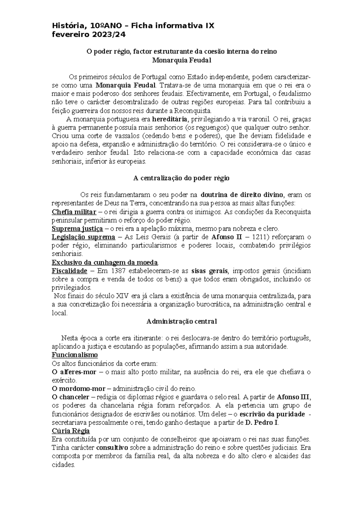 História A/ Poder Régio e a Centralização na Monarquia Feudal - Studocu