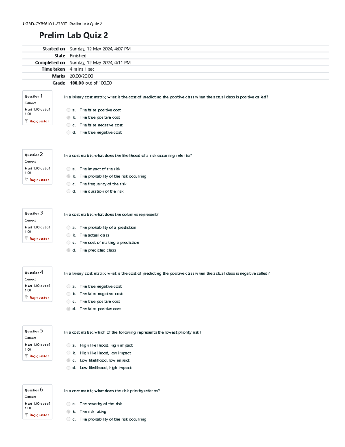 Prelim Lab Quiz 2 Attempt review 4 - Question 1 Correct Mark 1 out of 1 ...