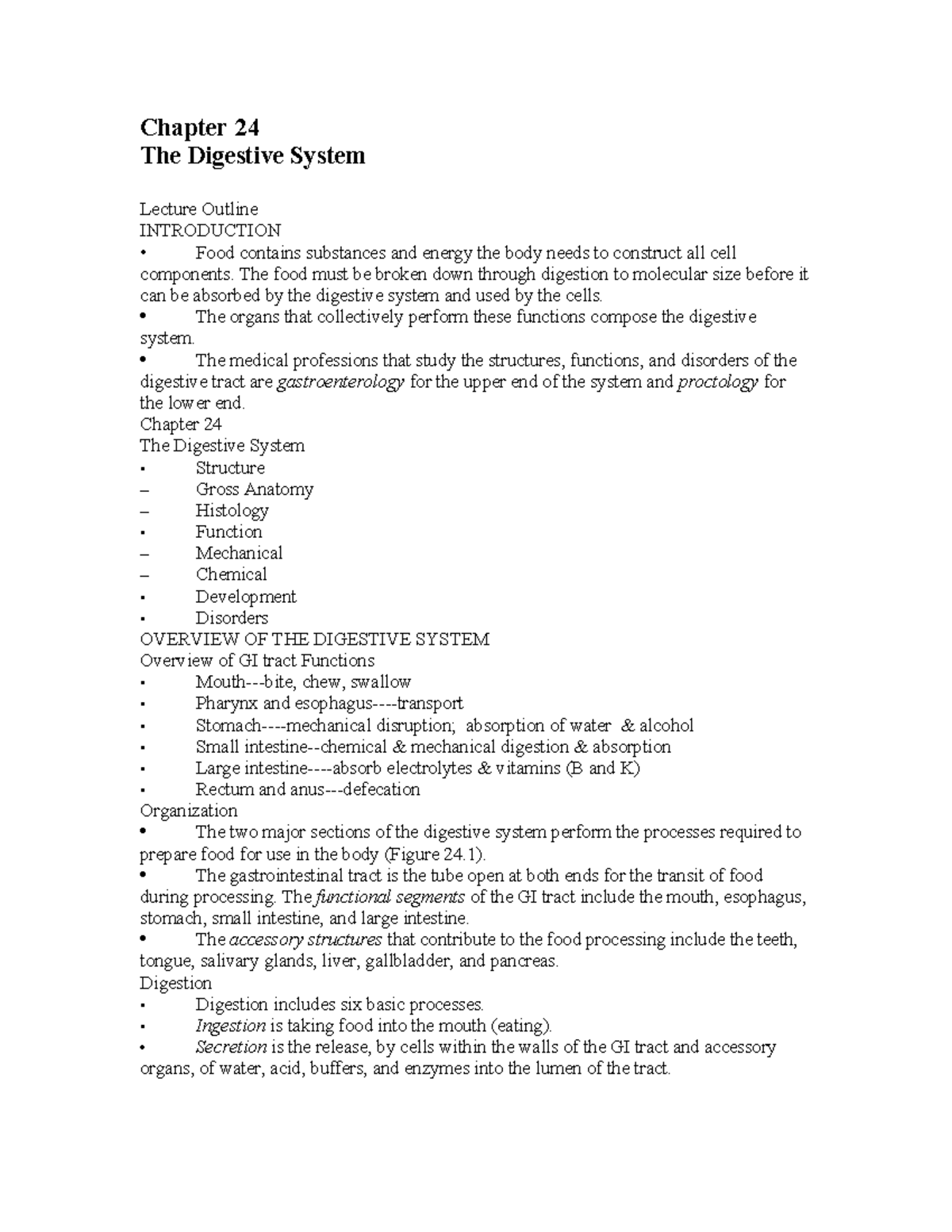 Chapter 24: The Digestive System Lecture Outline - Studocu