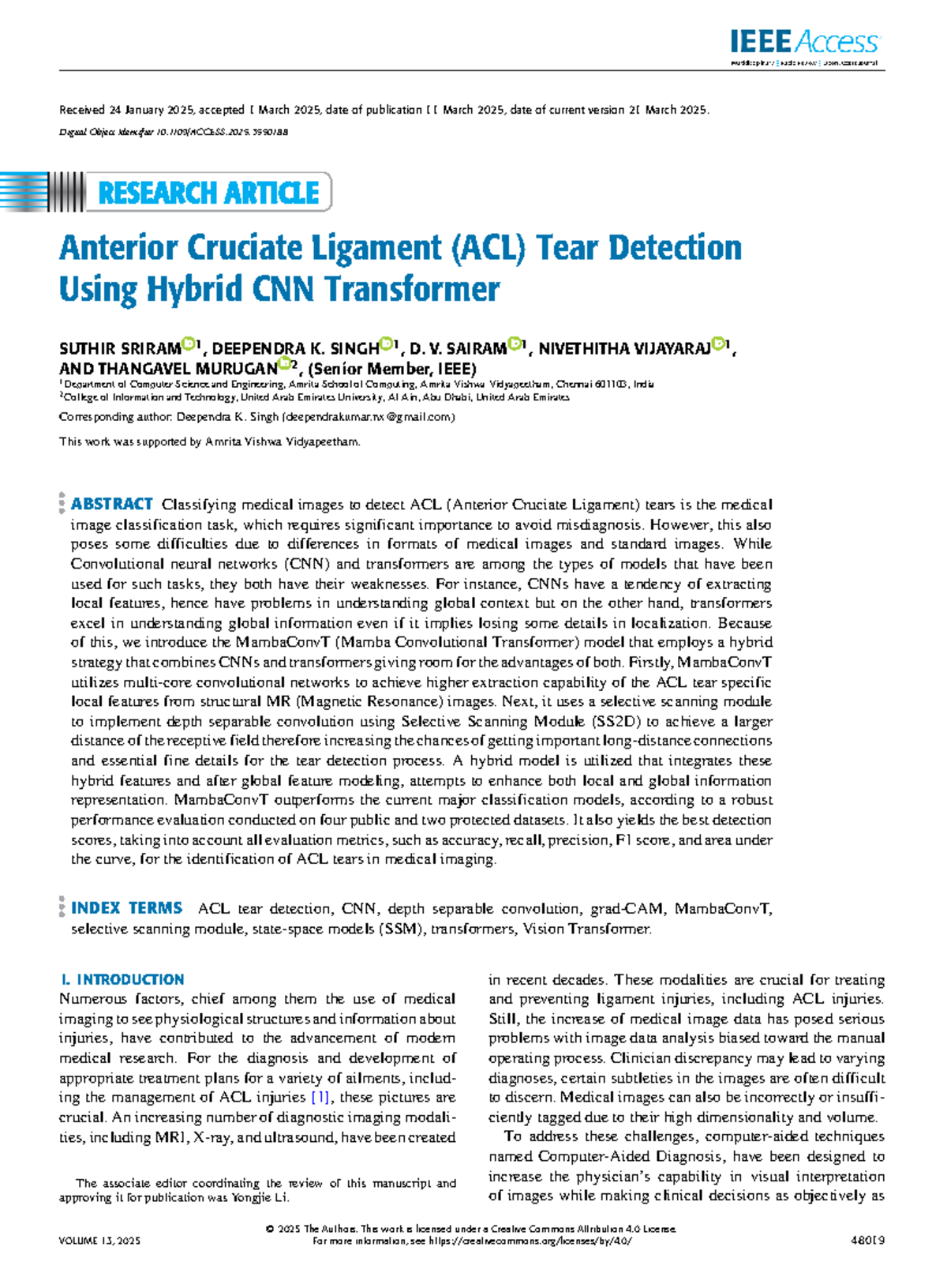 ACL Tear Detection Using Hybrid CNN Transformer: A Novel Approach - Studocu