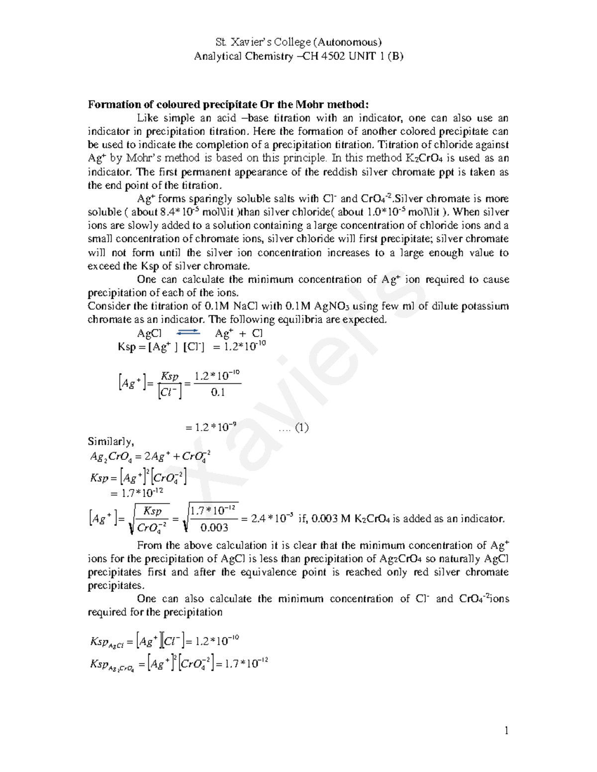 Analytical Chemistry - CH 4502: Precipitation and Titration Methods ...