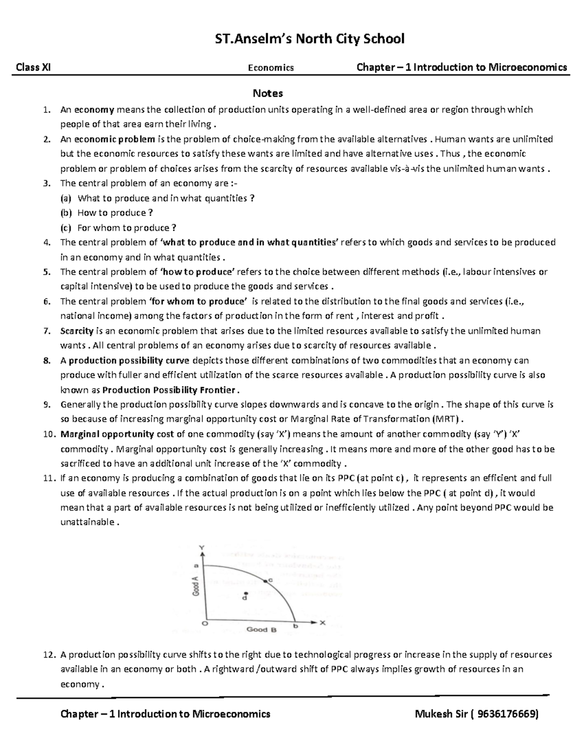 XI Economics Chapter 1: Intro to Microeconomics Notes - Studocu