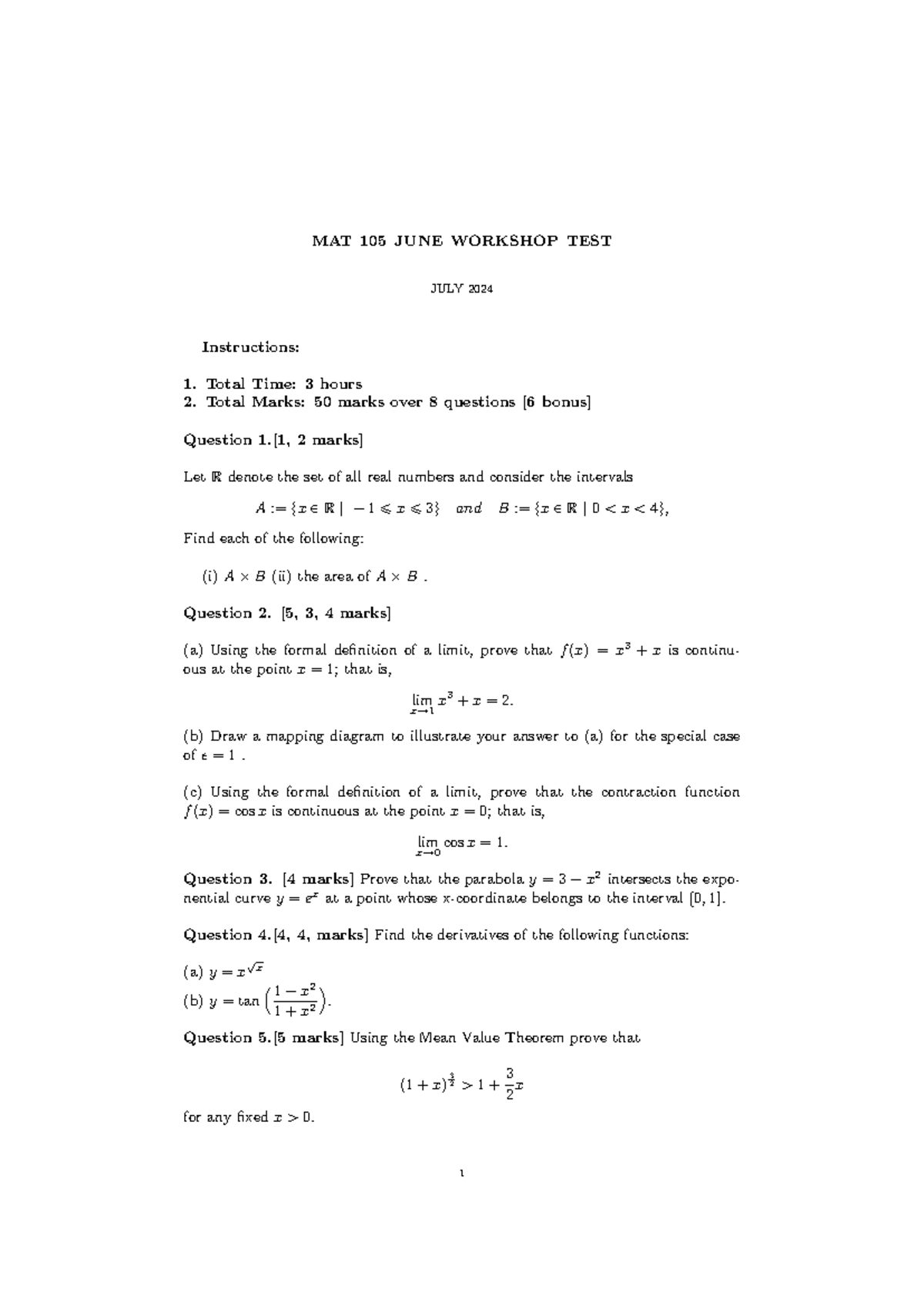 MAT 105 JUNE WORKSHOP TEST JULY 2024 - Solutions and Insights - Studocu