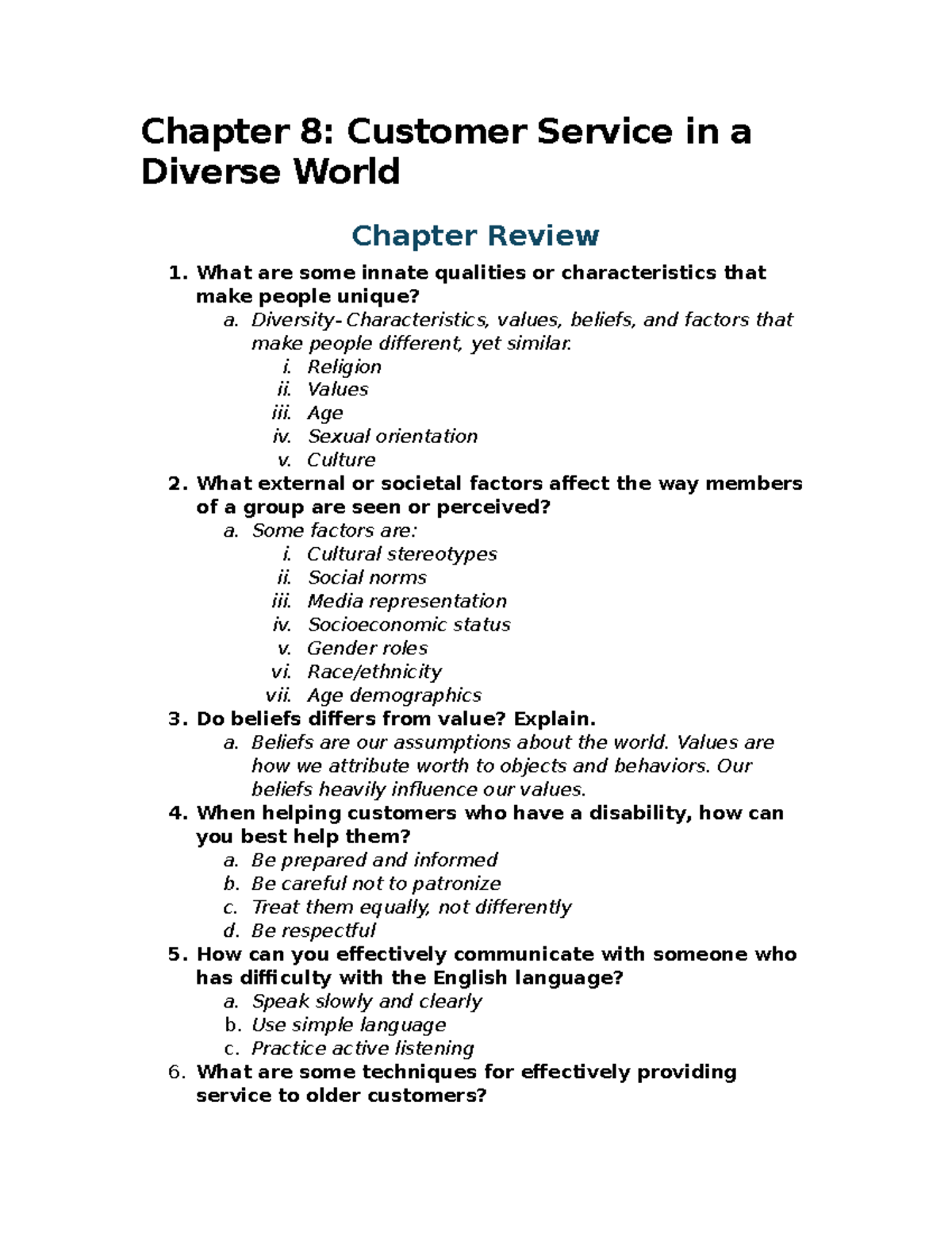 Customer Service Chapter 8: Navigating Diversity and Inclusion - Studocu