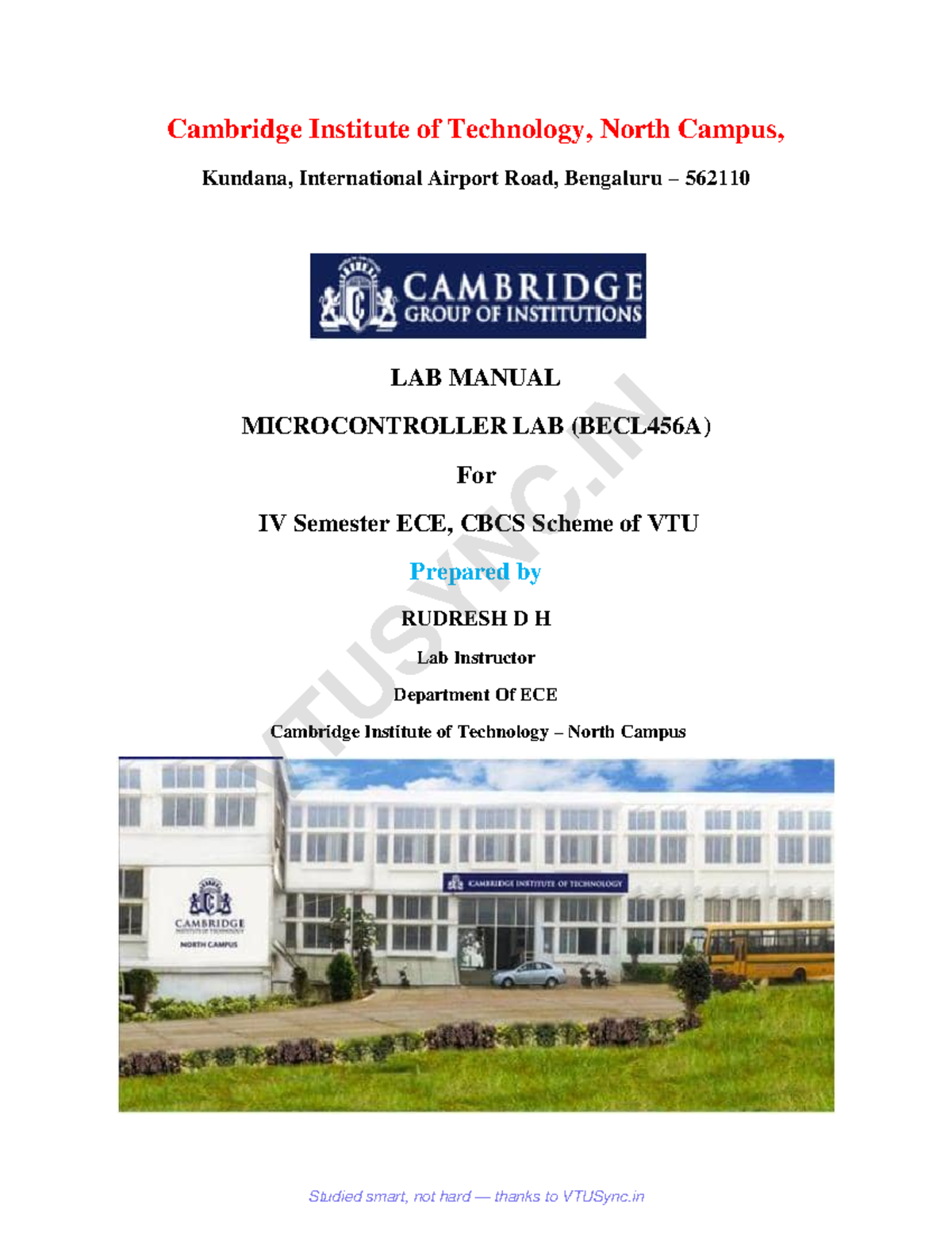 Microcontroller Lab Manual (BECL456A) for ECE IV Semester - Studocu