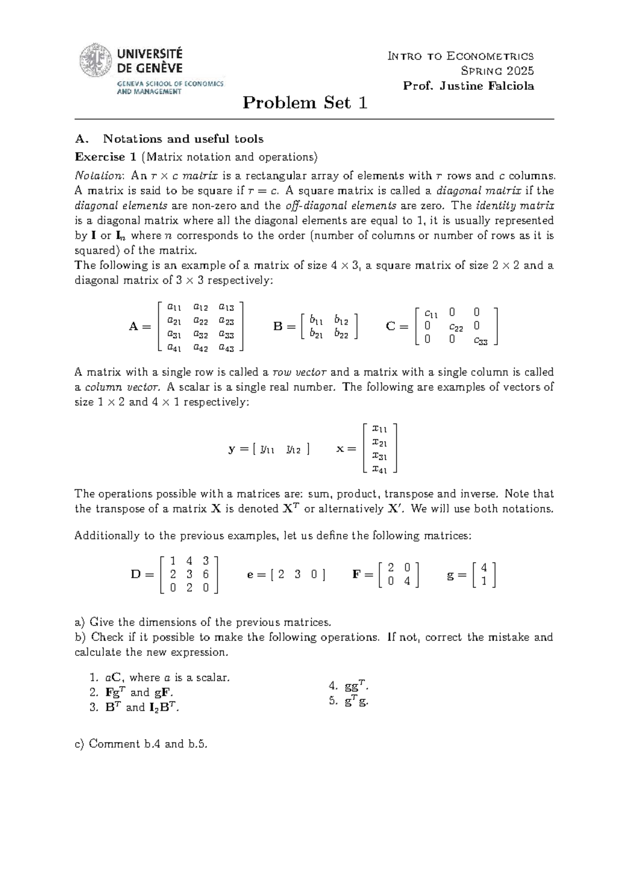 PS1 24538: Intro to Econometrics Spring 2025 Problem Set 1 Notes - Studocu
