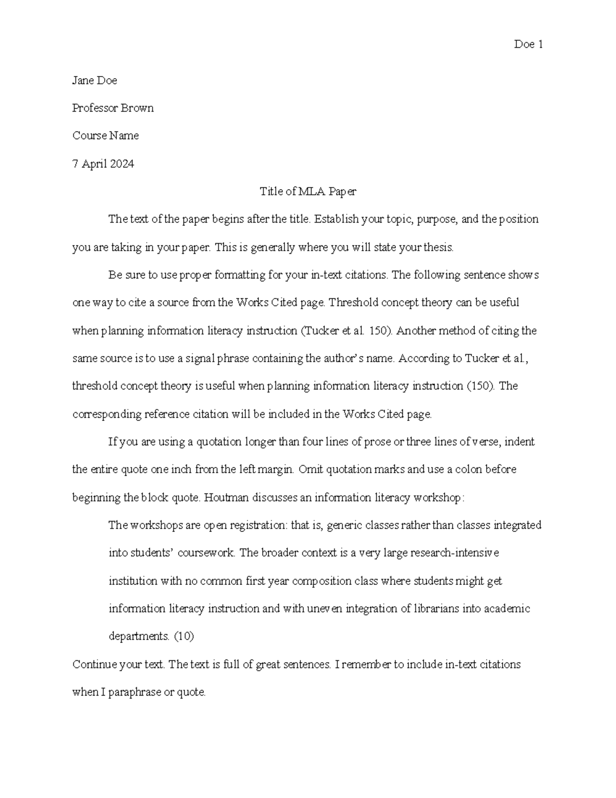 MLA Template - Research Methodology and Citation Formatting Guide - Studocu