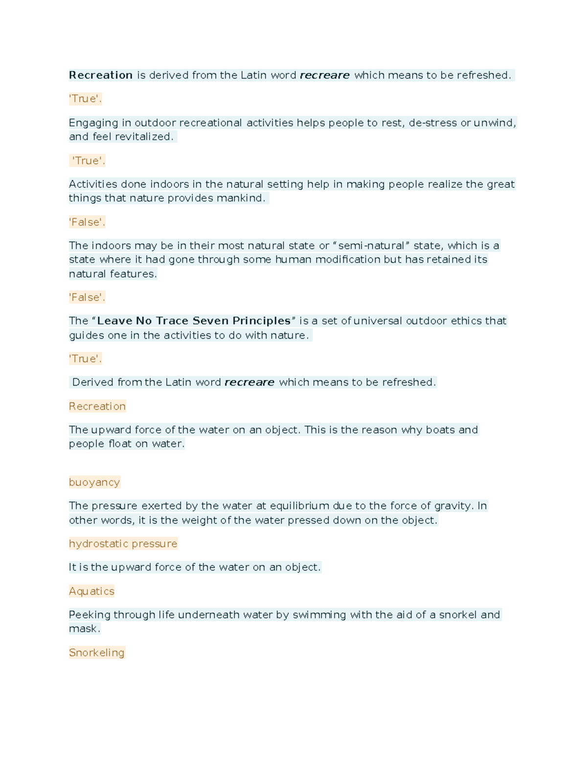 PEDH2122 done - activities - Recreation is derived from the Latin word ...