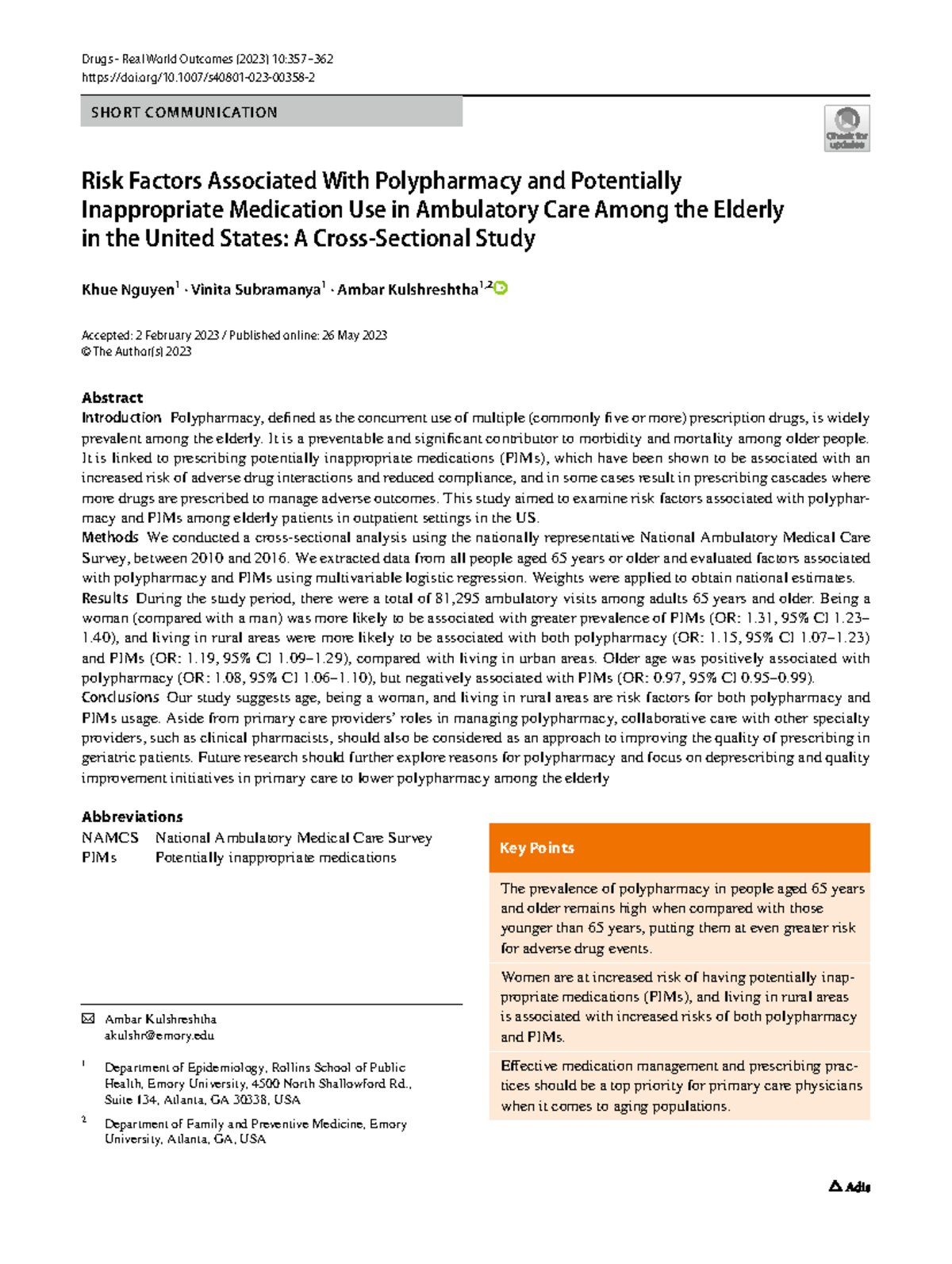 S40801 2023 Case Study: Risk Factors for Polypharmacy in Elderly - Studocu