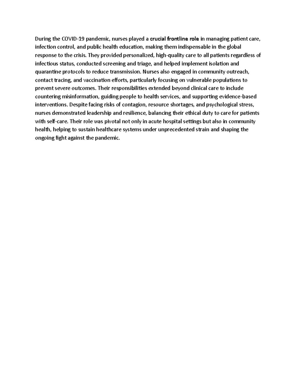 Nursing Roles During COVID-19: Frontline Care & Community Support - Studocu