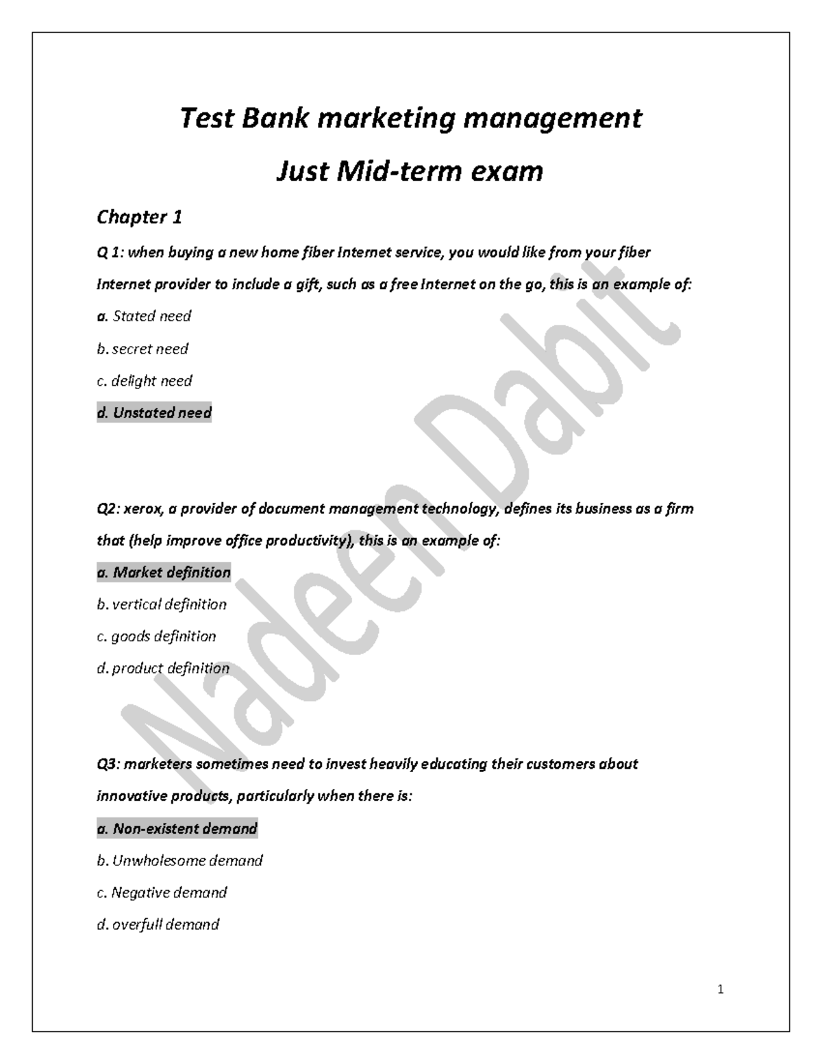 Test Bank for Marketing Management - Midterm Exam Guide - Studocu