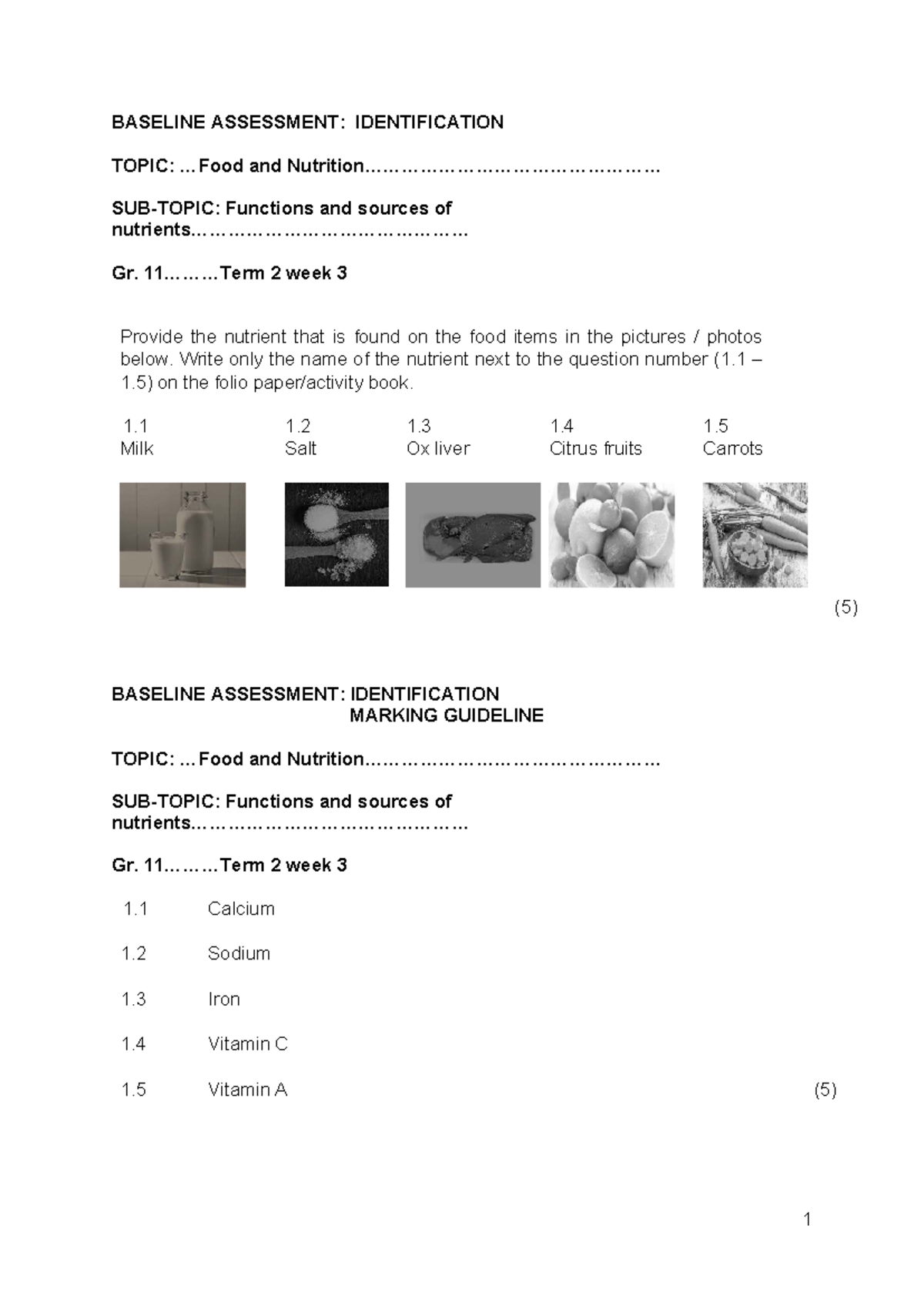 Baseline assessment Term 2 Week 3 - BASELINE ASSESSMENT: IDENTIFICATION ...