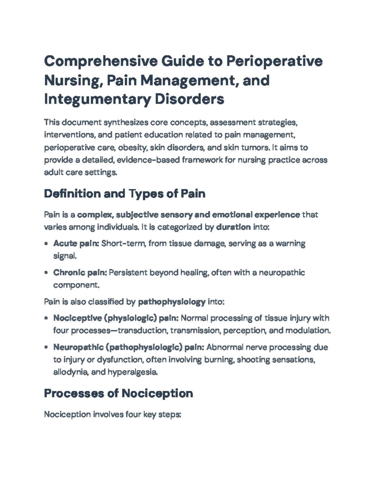 Comprehensive Guide to Nursing Practice: Pain Management & Care (NUR ...