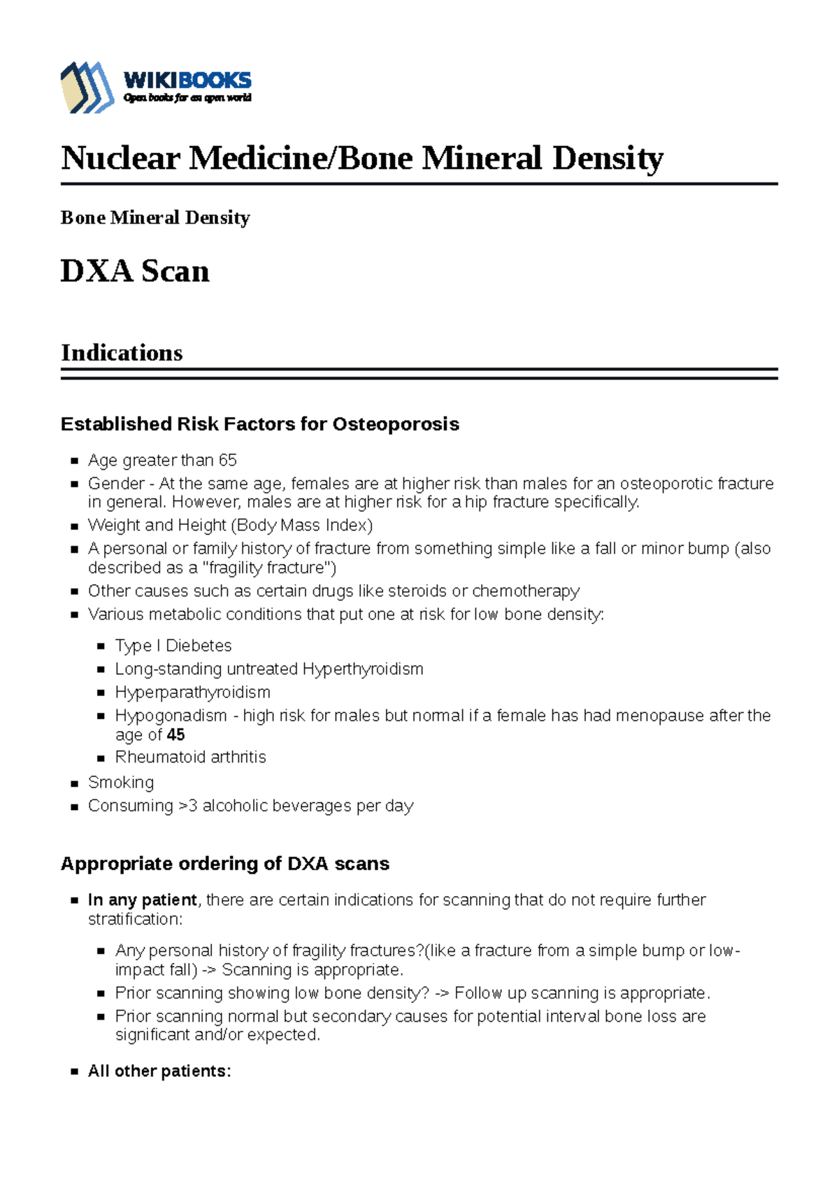 Nuclear Medicine: Bone Mineral Density DXA Scan Guidelines and Risk ...