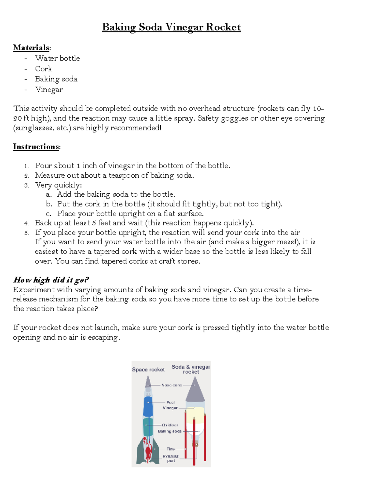 Baking Soda Vinegar Rocket Experiment Instructions and Materials - Studocu