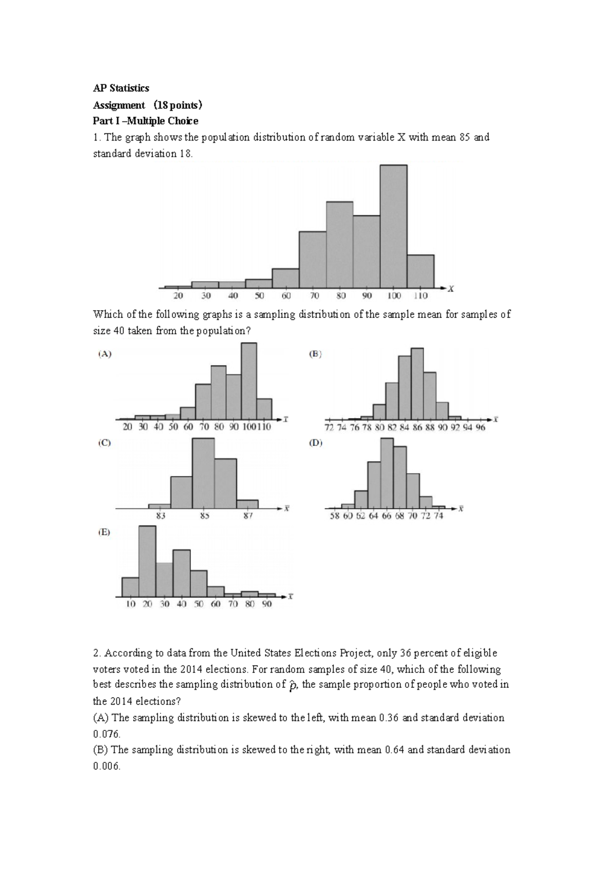 AP Statistics (迭代作业) - Sampling Distributions and Analysis - Studocu