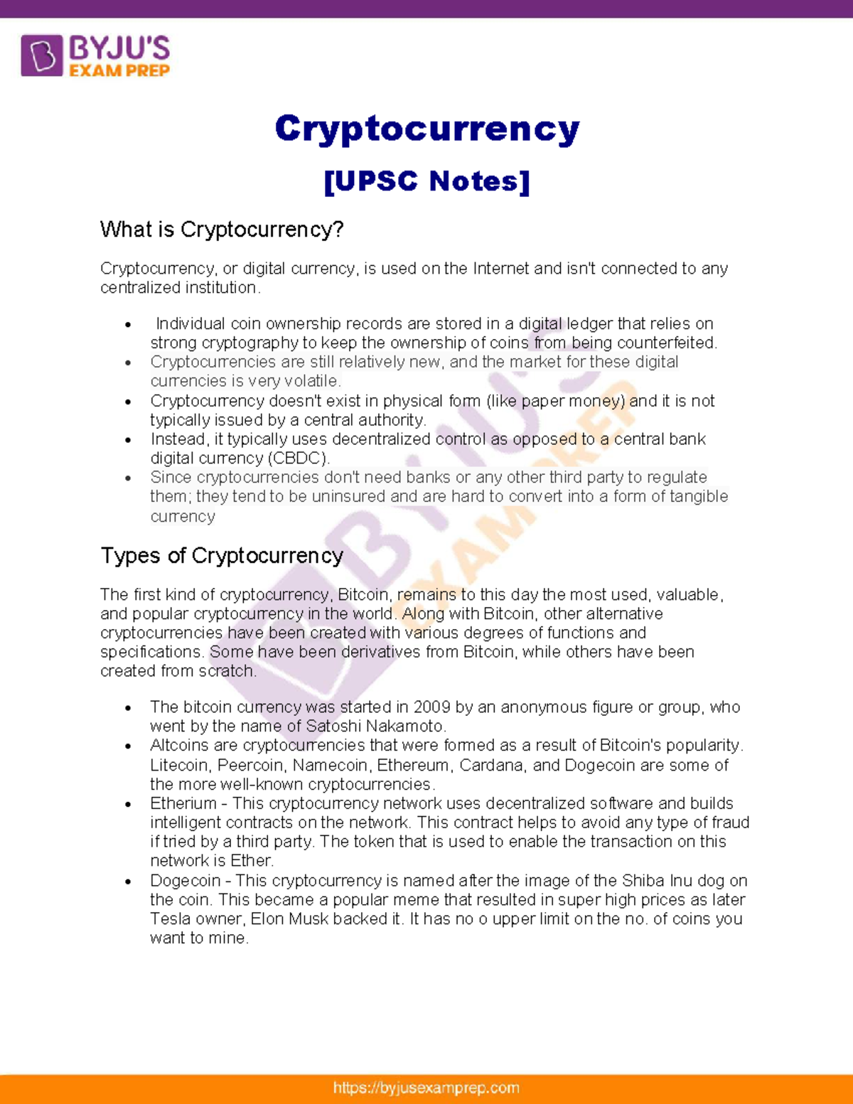 UPSC Cryptocurrencies Study Notes: Understanding Digital Currency - Studocu