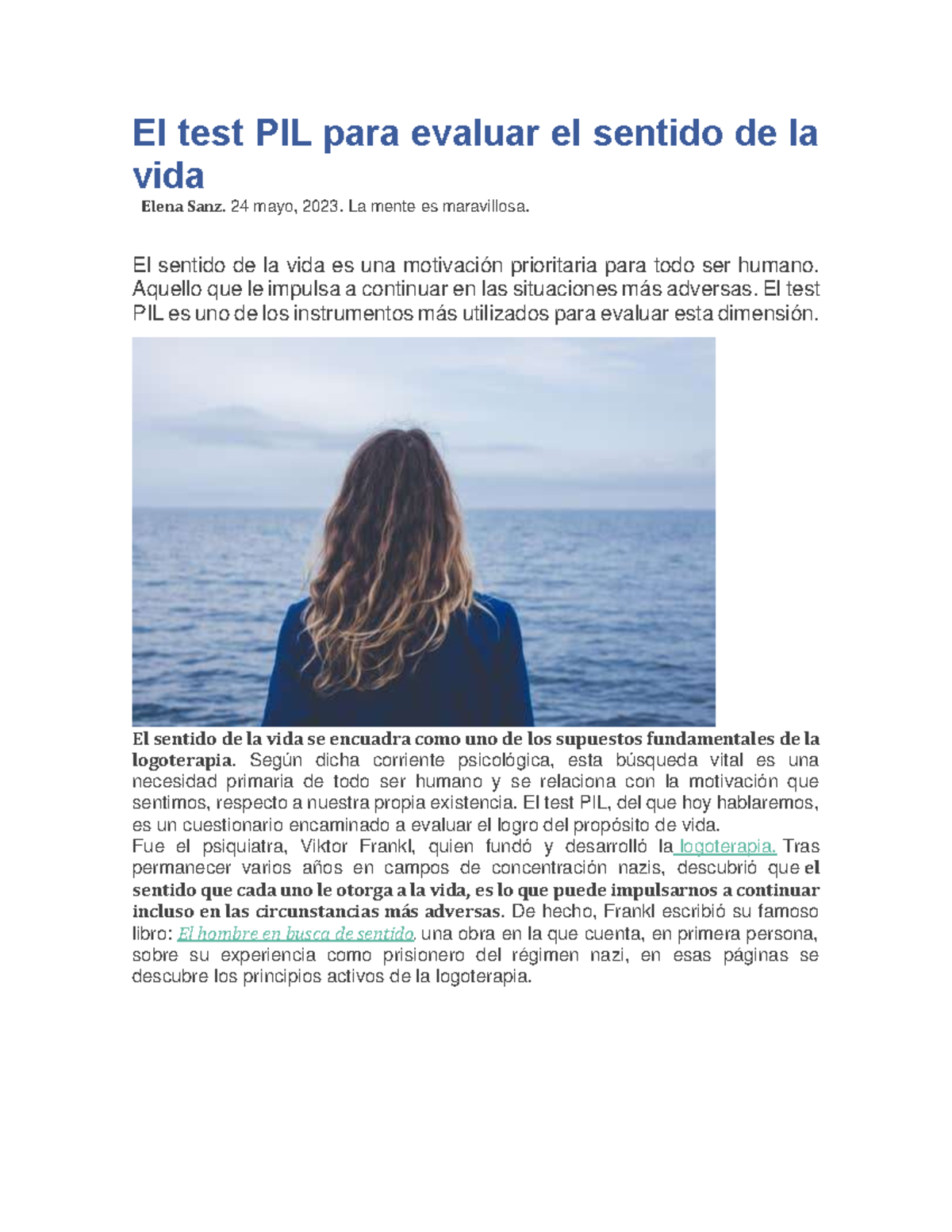 Evaluación del Sentido de la Vida: Test PIL (Psicología) - Studocu