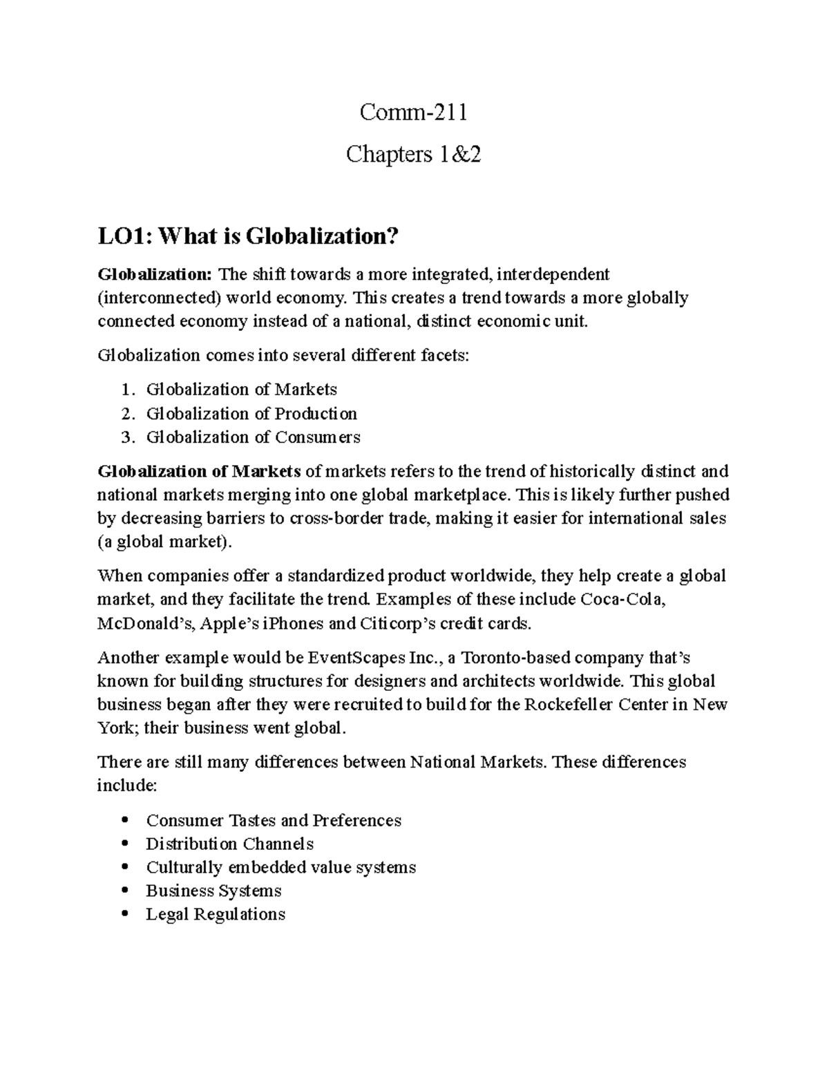 Comm-211 Chapters 1 & 2: Understanding Globalization and Economic ...