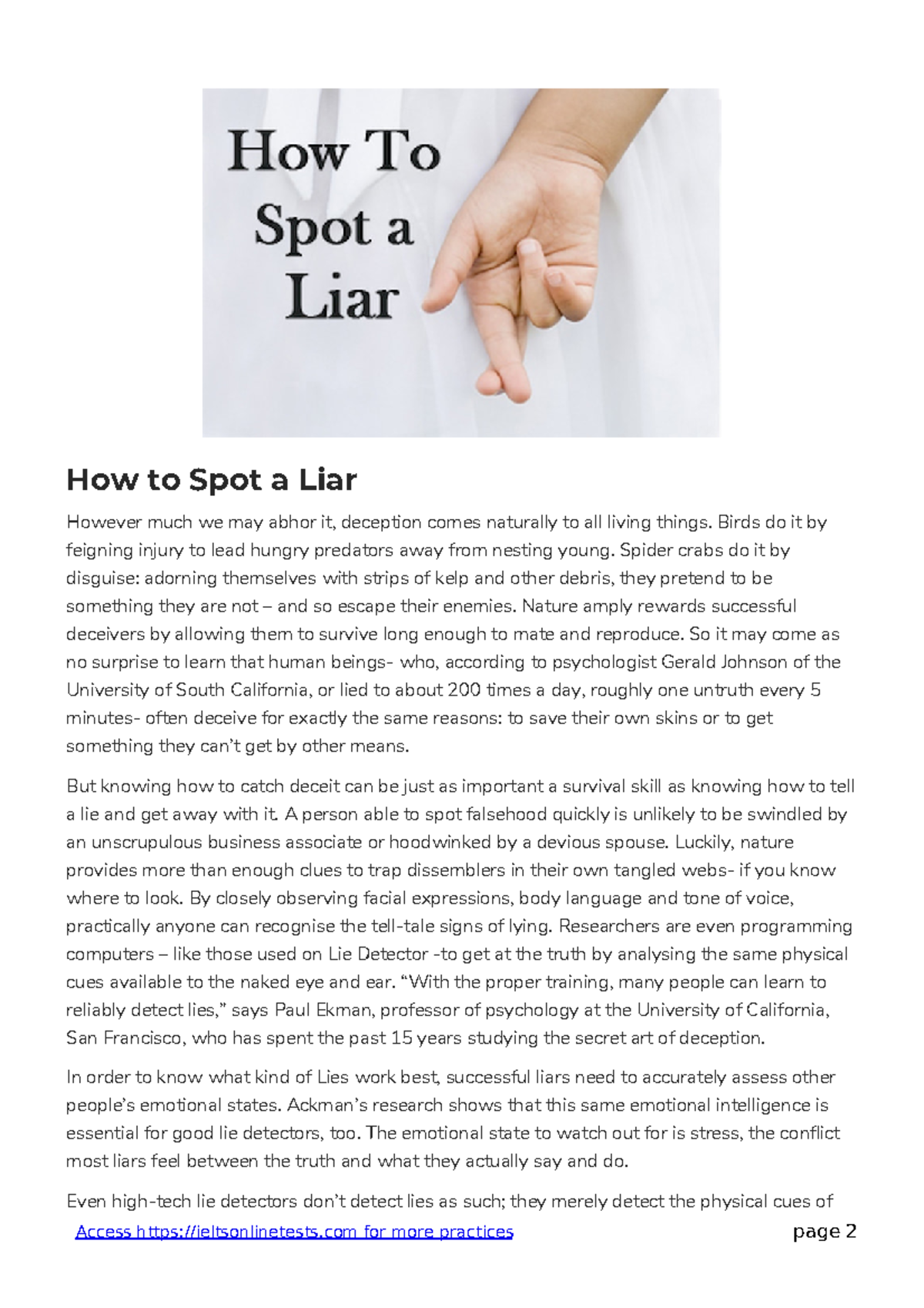 How to Detect Deception: Insights for IELTS B+ Success - Studocu
