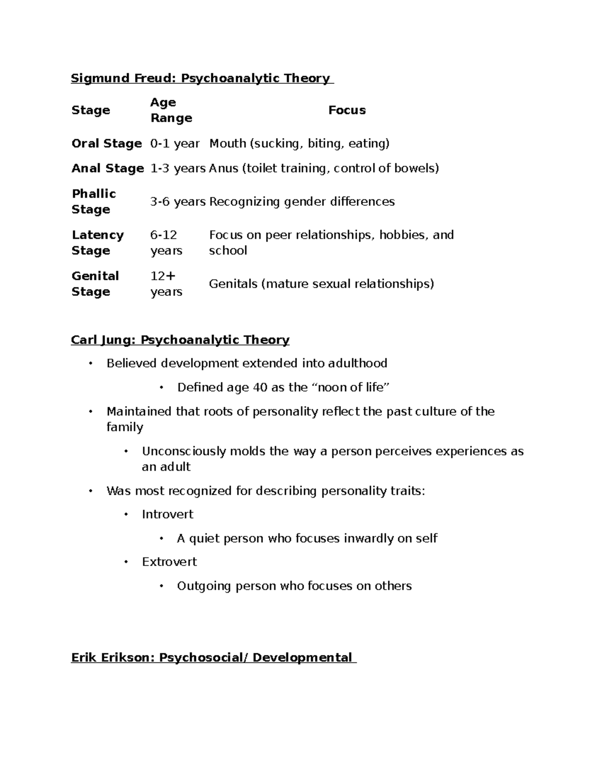 Ch 5 Theorist Study Guide: Freud, Jung, Erikson, Piaget, Havighurst ...
