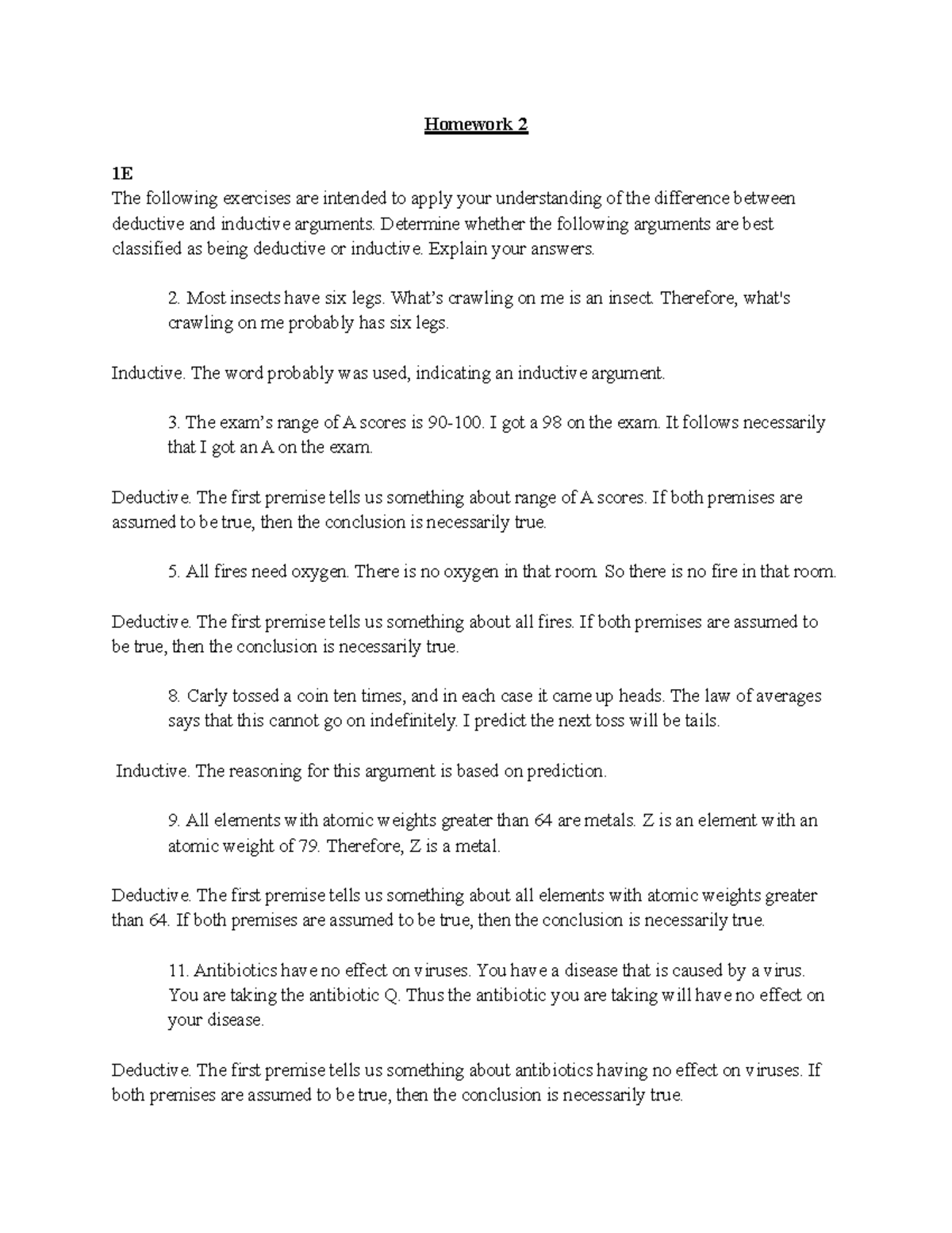 Homework 2: Deductive vs Inductive Arguments Analysis - Studocu