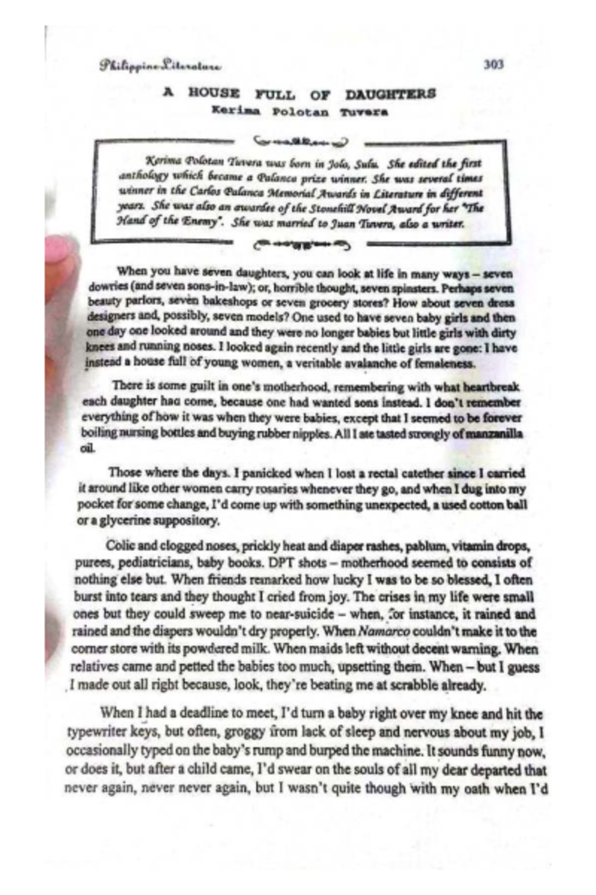 Philippine Literature 303: A House Full of Daughters - Insights on ...