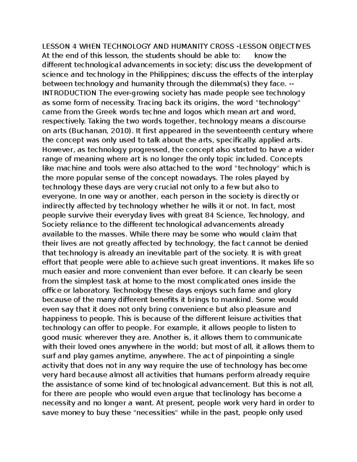 CHAP2 Lesson 4: The Intersection of Technology and Humanity - Studocu