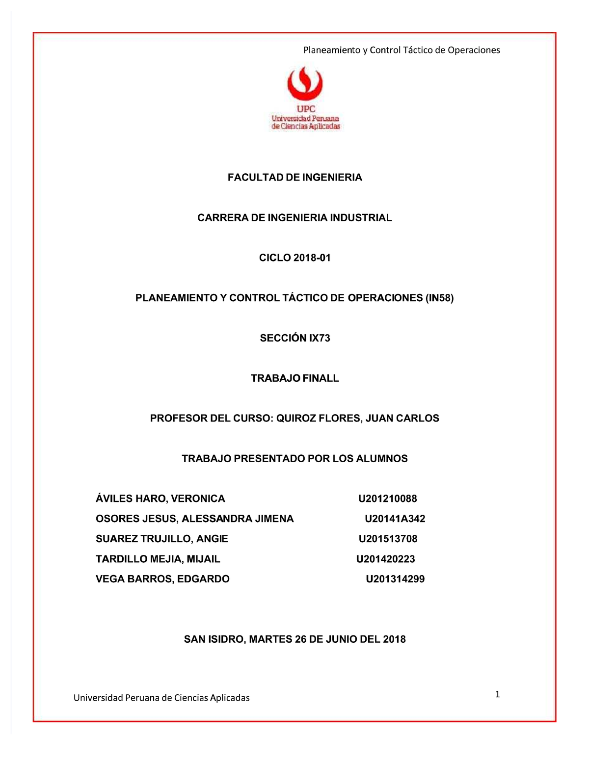 Trabajo Final de Planeamiento y Control Táctico de Operaciones (IN58 ...