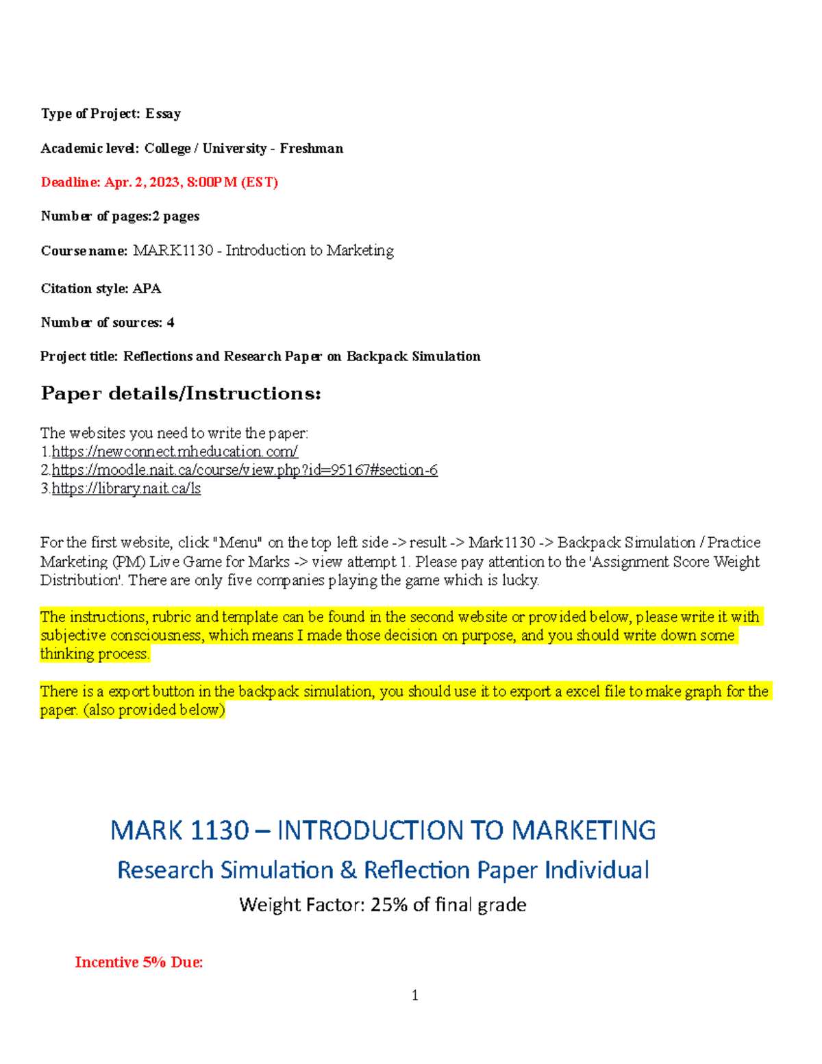 MARK1130 - Essay on Backpack Simulation: Reflections & Research Paper ...
