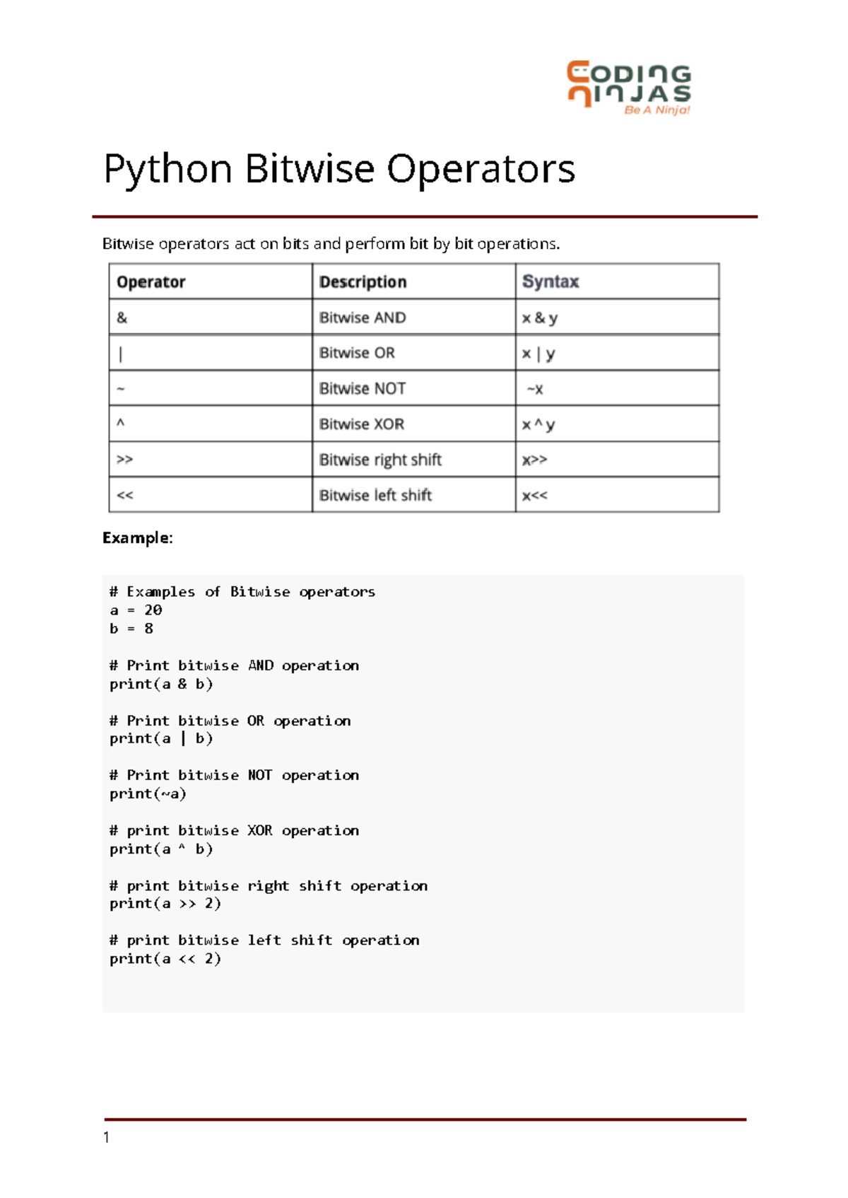 Python Bitwise operators (25) - Python Bitwise Operators Bitwise ...