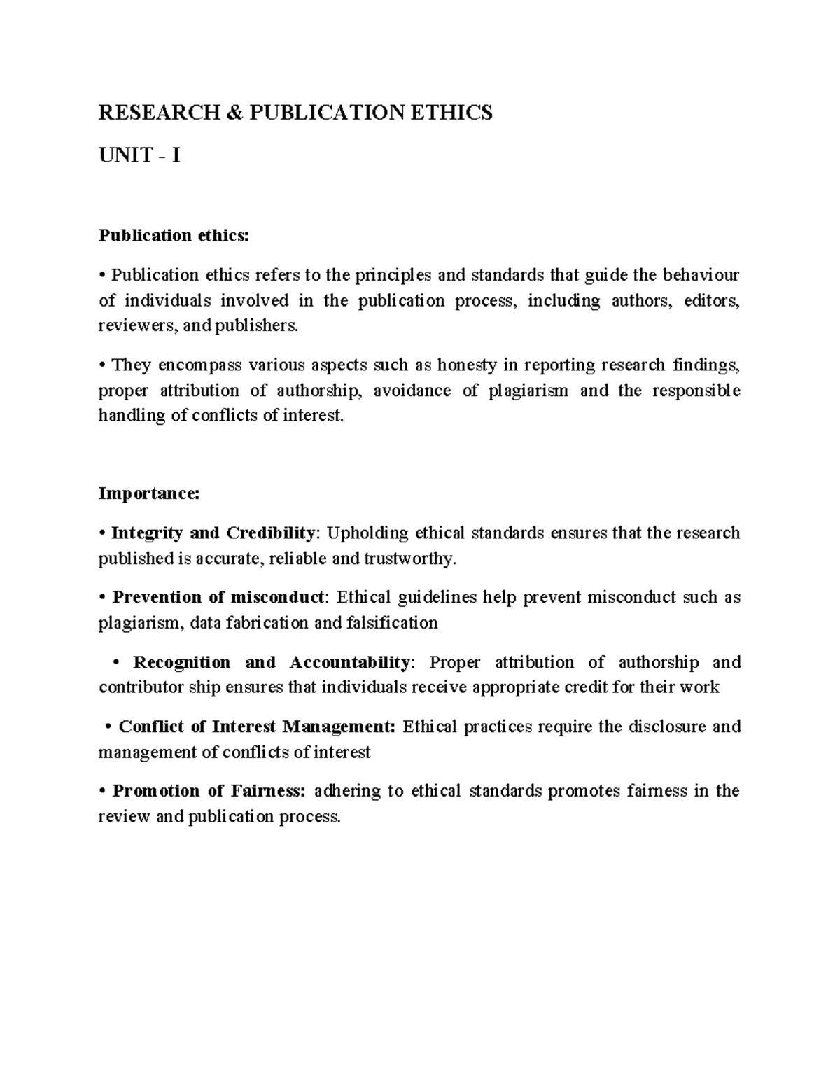Research & Publication Ethics Unit I: Principles & Standards - Studocu