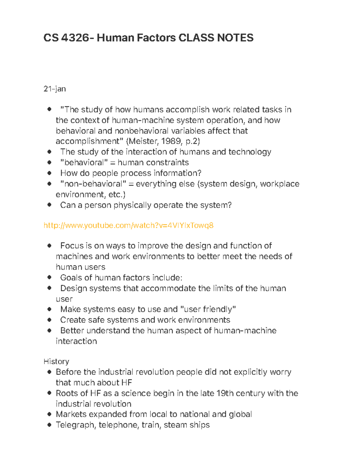CS 4326 - Human Factors Class Notes: Key Theories and Applications ...