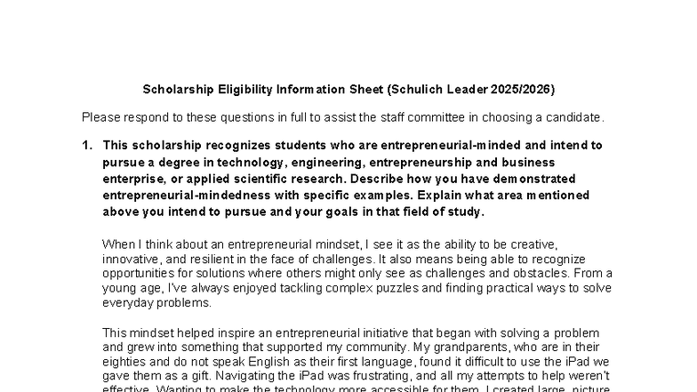 2025-2026 Schulich Leader Scholarship Eligibility Info Sheet - Studocu