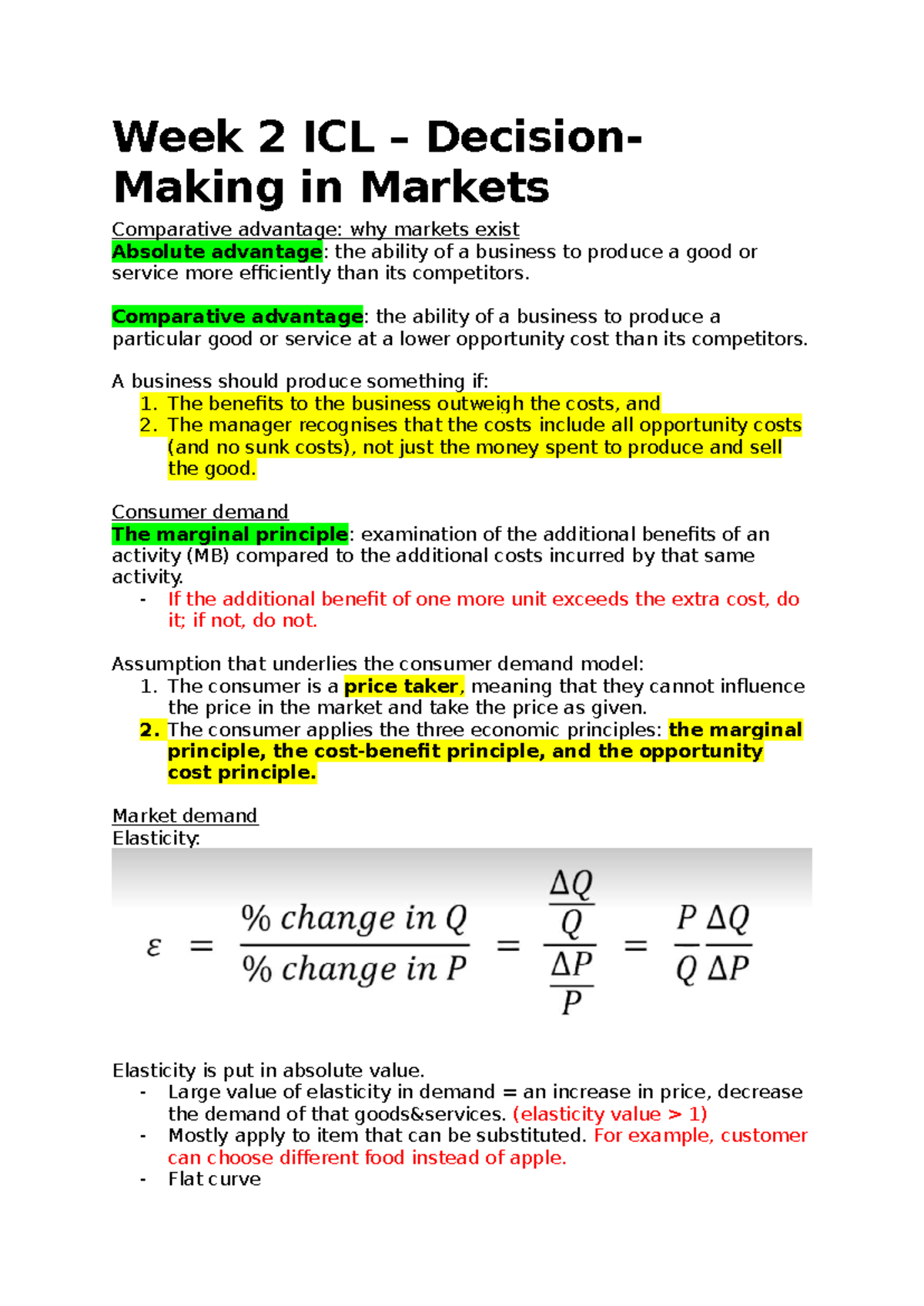 Week 2 ICL - Decision Making in Markets: Comparative & Absolute ...